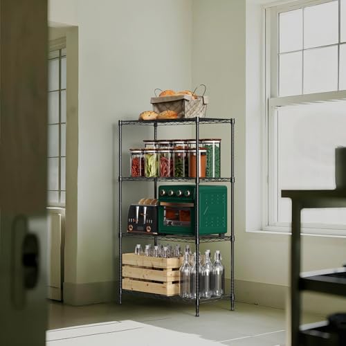 1000 lbs 4Tier Shelf Metal Storage Shelves Wire Rack Closet Organizers for Garage Kitchen Bathroom Laundry Black 13.7" D x 29.5" W x 47.2" H (4 Count)