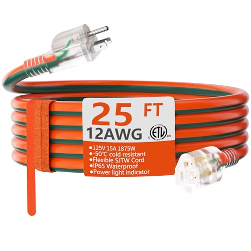 25 FT 12 3 Gauge Extension Cord Orange Green