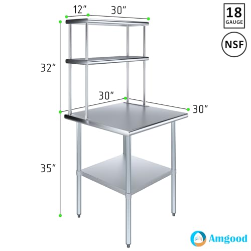 Stainless Steel Work Table Double Tier Overshelf