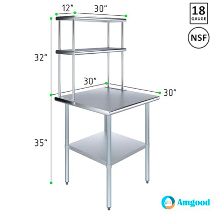 Stainless Steel Work Table Double Tier Overshelf