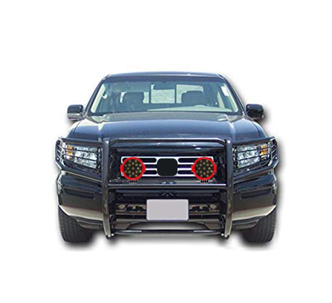 Black Horse Grille Brush Bumper Guard Modular Black Come with Pair of 7.0" Dia.LED Lights with Red Trim Rings Compatible with 2006
