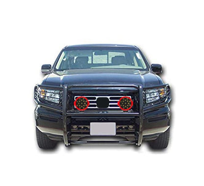Black Horse Grille Brush Bumper Guard Modular Black Come with Pair of 7.0" Dia.LED Lights with Red Trim Rings Compatible with 2006