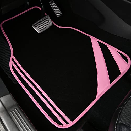 Pink Edge Faux Leather Car Floor Mats Universal Car Carpet Mats with Double Stitch Line Anti