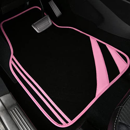Pink Edge Faux Leather Car Floor Mats Universal Car Carpet Mats with Double Stitch Line Anti
