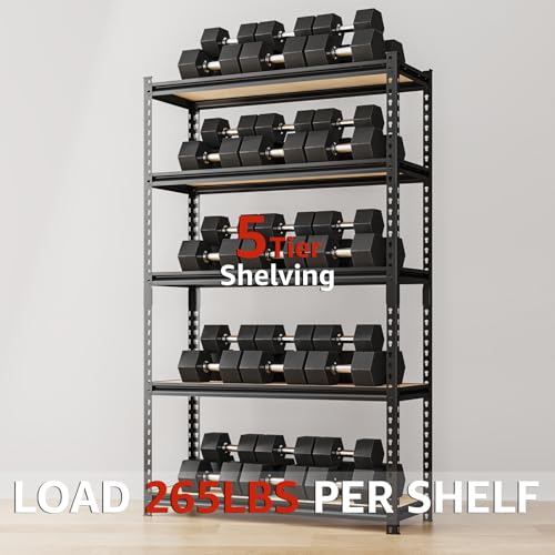 Storage Shelves Garage Shelving Heavy Duty 5 Tier Metal Shelving Units for Storage Adjustable Utility Shelf Rack for Kitchen Warehouse Basement 28" W x 11.8" D x 59.8" H
