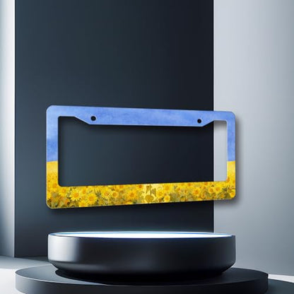 Stainless Steel Sunflower Yellow Floral License Plate Frame 12.3X 6.3