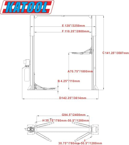 11000lbs Lifting Capacity 2 Post Lift Automotive Car Lift Professional Clearfloor Car Lift for Home Garage and Shop M110