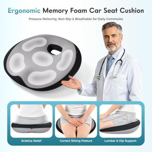 Memory Foam Car Seat Cushion and Lumbar Support Headrest Pillow