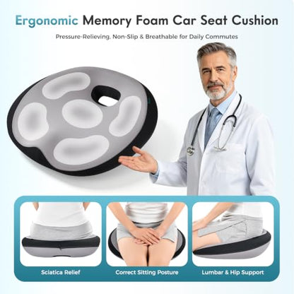 Memory Foam Car Seat Cushion and Lumbar Support Headrest Pillow