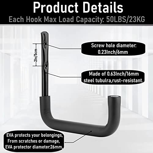 8 Pack Ladder Hooks 9.8Inch Garage Storage Utility Hook Heavy Duty Wall Mounted Storage Organizer Hanging Folding Chair Bike Ski Tool (8 Count)