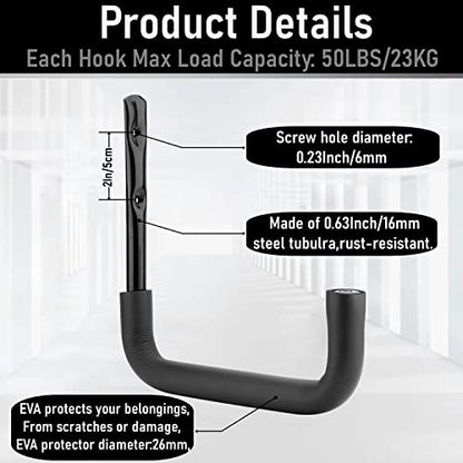 8 Pack Ladder Hooks 9.8Inch Garage Storage Utility Hook Heavy Duty Wall Mounted Storage Organizer Hanging Folding Chair Bike Ski Tool (8 Count)