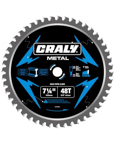 7-1/4 Inch 48 Teeth Steel and Ferrous Metal Cutting Circular Saw Blade, 5/8 Inch Arbor, Thin Kerf, Professional Carbide Tipped Blade for Angle Iron, Threaded Rod, EMT Conduit(C0748MC)
