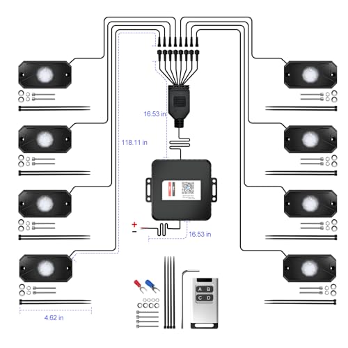 RGB LED Rock Lights Kit 8Pods with APP (8 Count)