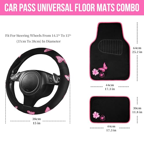 Embroidery Butterfly Steering Wheel Cover and Waterproof Car Floor Mats