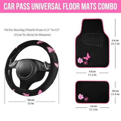 Embroidery Butterfly Steering Wheel Cover and Waterproof Car Floor Mats