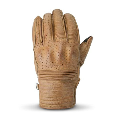 Leather Motorcycle Gloves for Men with Light Tricot Inner Lining Bike Riding Gloves with Fingers and Knuckle Padding with Adjustable Magic Tape Fastener