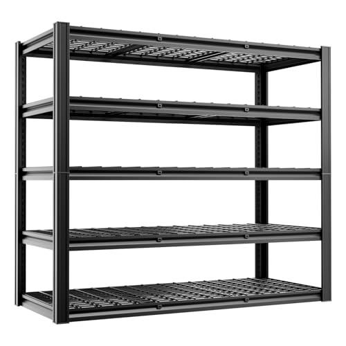 5 Tier 60”W x 24”D x 78”H Garage Shelving Adjustable Metal Storage Shelves 3300LBS Garage Shelving Heavy Duty Utility Shelf Unit Storage Racks for Warehouse (5 Count)