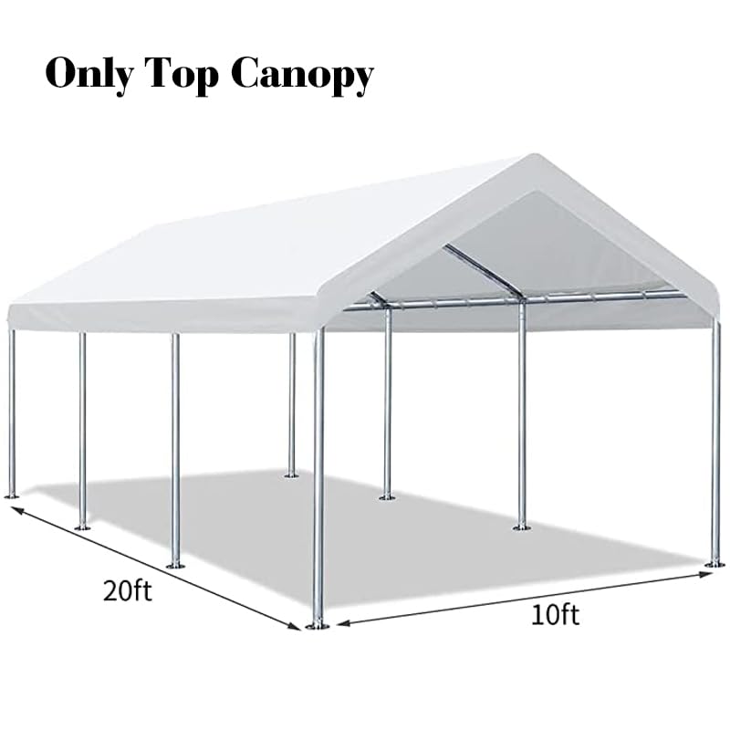 10'x20' Carport Replacement Top Canopy Cover for Car Garage Shelter Tent Party Tent with Ball Bungees White