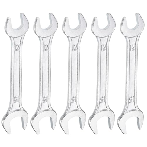 5pcs Double Open End Wrench 12mm x 15mm Metric 15 Degree Offset Angle Small Flat Head Wrench Galvanizing Open Ended Spanner for Automotive Repair Furniture Assembly (5 Count)