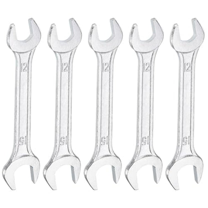 5pcs Double Open End Wrench 12mm x 15mm Metric 15 Degree Offset Angle Small Flat Head Wrench Galvanizing Open Ended Spanner for Automotive Repair Furniture Assembly (5 Count)