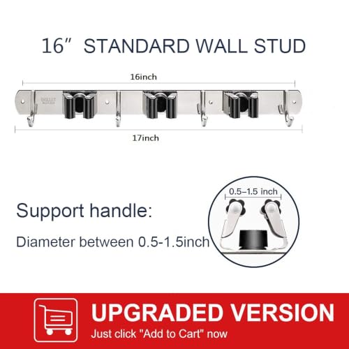 2 Pack Broom Holder Wall Mount Stainless Steel Mop Organizer (2 Count)