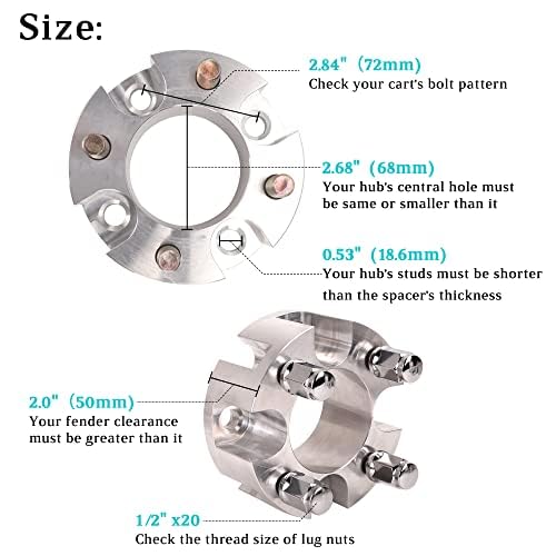2 Inch Golf Cart Wheel Spacers Kit with Lug Nuts
