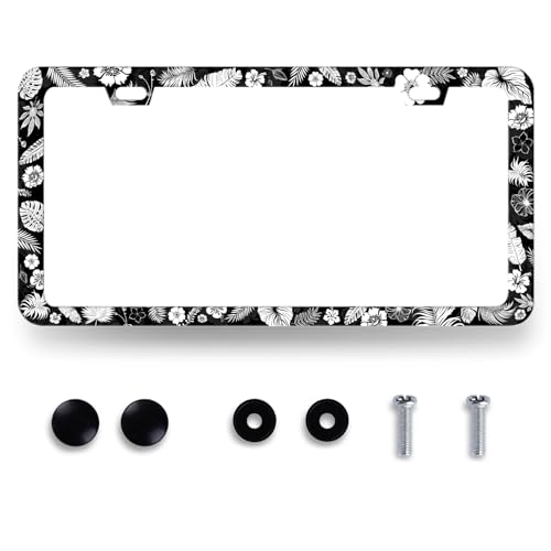 Flowers Leaves License Plate Frame Stainless Steel Tropical License Holder
