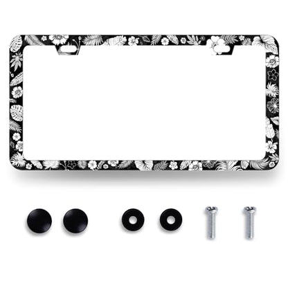 Flowers Leaves License Plate Frame Stainless Steel Tropical License Holder