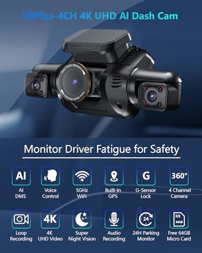 AI 4K Dash Cam Front and Rear