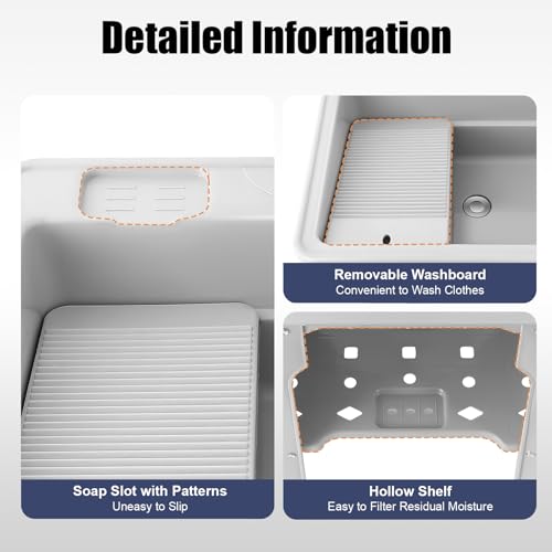 Freestanding Utility Sink Plastic Wash Station with Storage Shelf Indoor