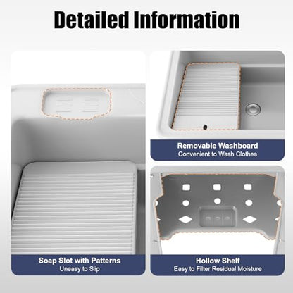 Freestanding Utility Sink Plastic Wash Station with Storage Shelf Indoor