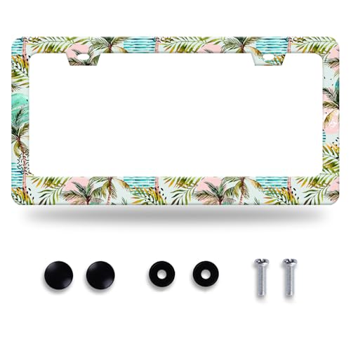 Plam Tree License Plate Frame Stainless Steel Accessory 12.3x6.3 Inch