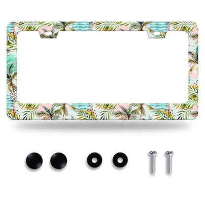 Plam Tree License Plate Frame Stainless Steel Accessory 12.3x6.3 Inch