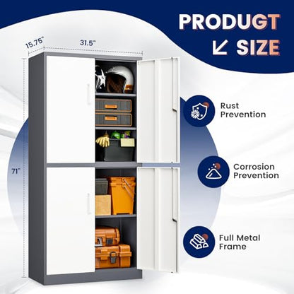 Metal Storage Locking Cabinet with 4 Doors and 2 Adjustable Shelves