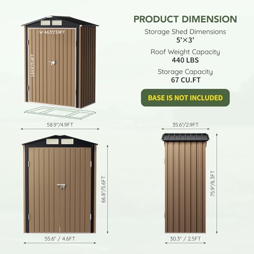 5 x 3 FT Metal Storage Shed for Backyard
