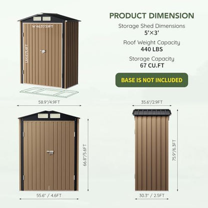 5 x 3 FT Metal Storage Shed for Backyard