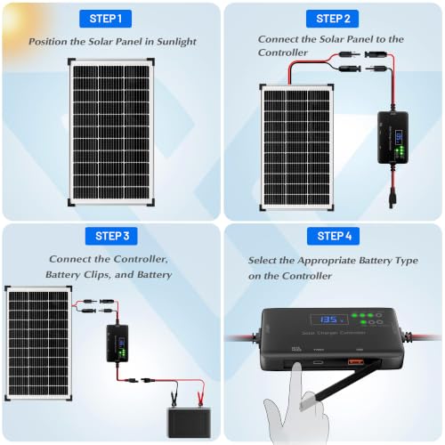 100W 12V Solar Panel Kit with 20A Smart Charge Controller