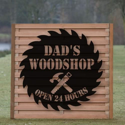 Personalized Dads Woodshop Metal Sign