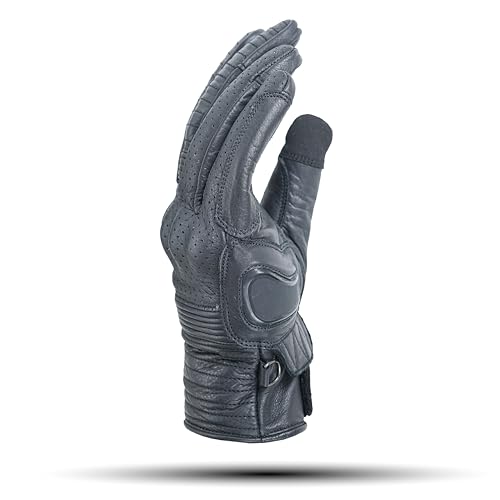 Leather Motorcycle Gloves for Men with Light Tricot Inner Lining Bike Riding Gloves with Fingers and Knuckle Padding with Adjustable Magic Tape Fastener