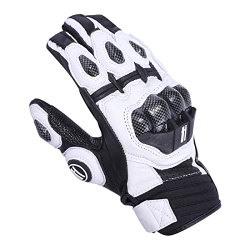 Mens Leather Motorbike Gloves KM046 White