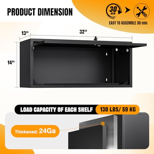 Small Wall Mounted Locking Cabinet Metal Garage Storage Cabinet Hanging Medicine Lockable Steel Utility Floating Tool 14" H Assembly Required Black