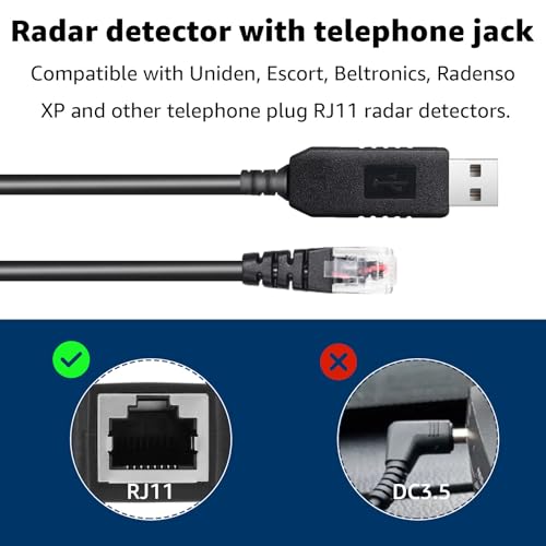 USB to RJ11 Radar Detector Cord for Escort Uniden Beltronics Cobra Whistler