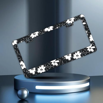 Black and White Flowers License Plate Frames