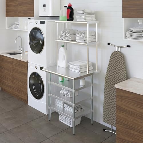 24" x 30" Stainless Steel Work Table with 3 Shelves and 12" Wide Double Tier Overshelf