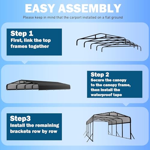 12X20 FT Metal Carport with Reinforced Galvanized Roof