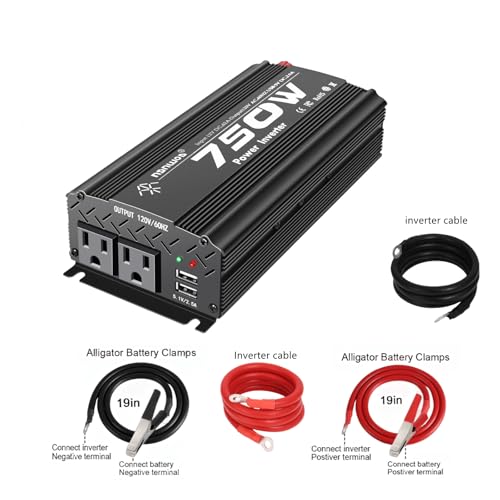 12V Inverter 750W Inverter 12V to 110V or Cars Trucks semi Trucks Various Vehicles with 2 AC Power outlets 2USB Ports