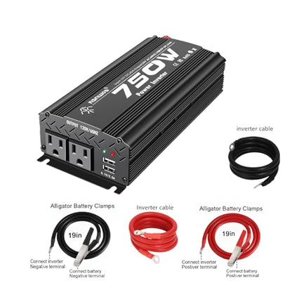 12V Inverter 750W Inverter 12V to 110V or Cars Trucks semi Trucks Various Vehicles with 2 AC Power outlets 2USB Ports