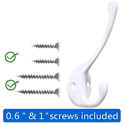 10 Pack Heavy Duty Dual Coat Hooks Wall Mounted with 20 Screws Retro Double Hooks Utility Black Hooks for Coat (10 Count)
