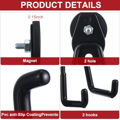 26 Pcs Large Magnetic Hooks Heavy Duty Garage Magnet Hooks Strong Storage Utility Magnetic Hangers with Anti Slip Rubber Coating for Indoor and Outdoor Hanging (26 Count)