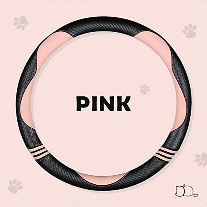 Car Steering Wheel Covers for Women Girl Padded Carbon Fiber PU Leather Cute Cartoon Auto Interior Accessories for Jeep